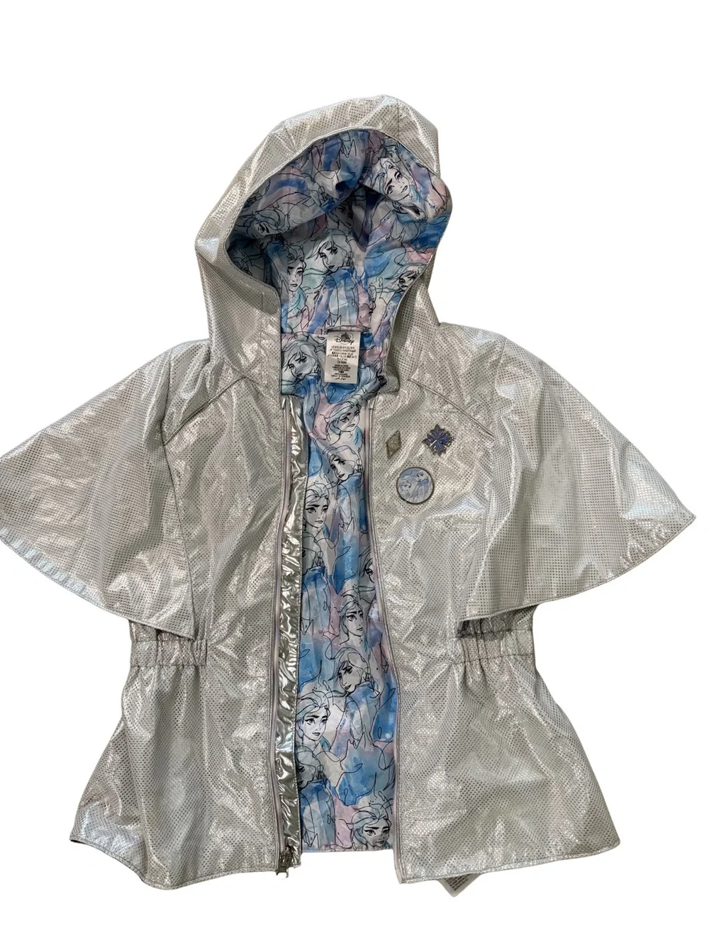 Disney Girls Silver Hooded Rain Cape with Blue Frozen Lining
